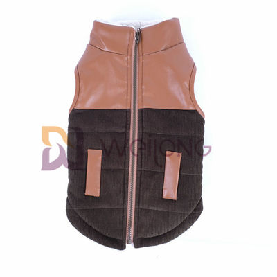 Corduroy চামড়া কলার কুকুর জিপ আপ জ্যাকেট বারবার আস্তরণ উষ্ণ শীতকালীন কুকুর কোট XS-XL